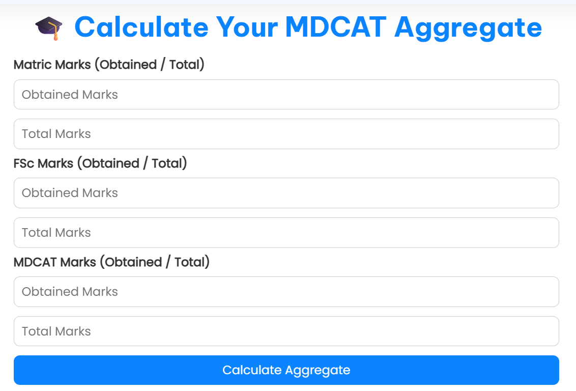 MDCAT Aggregate Calculator