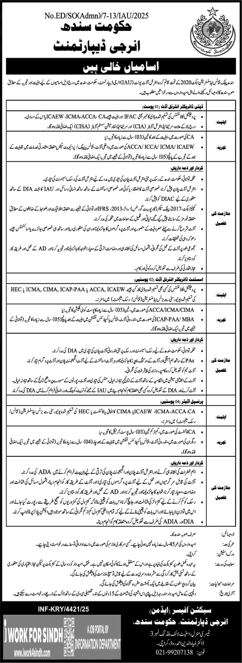 Sindh Energy Department Jobs 2025 – Apply Online for Director, Deputy Director & Assistant Director